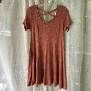 Lush short sleeved dress with criss-cross back straps, Size M Rust Orange